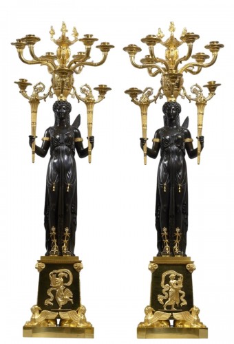 Paire de candélabres à dix lumières d'époque Empire attribuée à Claude Galle