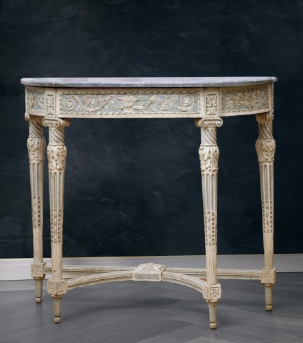 Une console Louis XVI en demi-lune estampillée par Jean-François Dubut - Mobilier Style Louis XVI