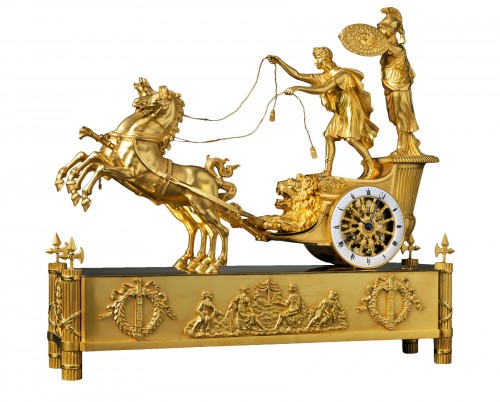 An Empire gilt bronze chariot clock of eight day duration housed 