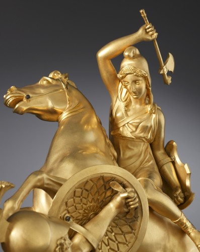 An Empire gilt bronze and rouge griotte marble statuette of Amazonomachy - Sculpture Style Empire