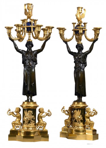 A pair of Empire seven-light candelabra