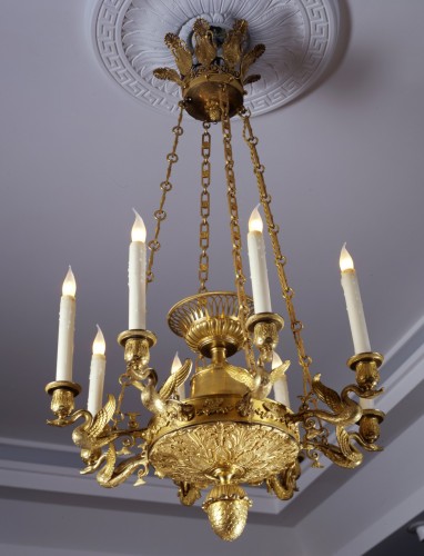 An Empire eight-light chandelier with eight swan-neck branches - Lighting Style Empire