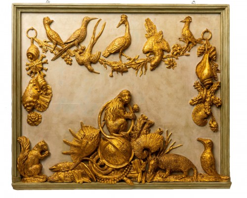 A late eighteenth century Spanish colonial carved giltwood panel 