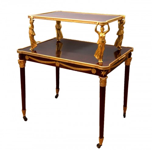 Empire styled gilt bronze figural and mahogany centre table
