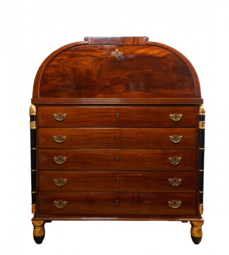 A Russian Empire parcel gilt and ebonised mahogany bureau commode