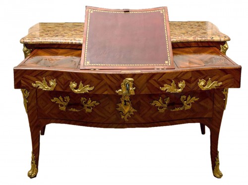 A Louis XV gilt bronze mounted bois de satiné commode en secrétaire stamped MIGEON