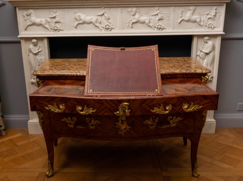 A Louis XV gilt bronze mounted bois de satiné commode en secrétaire stamped MIGEON - Furniture Style Louis XV