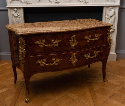 A Louis XV gilt bronze mounted bois de satiné commode en secrétaire stamped MIGEON - 