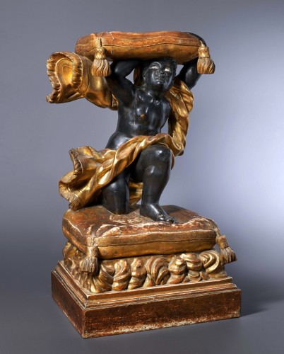 A Baroque style North Italian Blackamoor tabouret - Decorative Objects Style Louis XIV