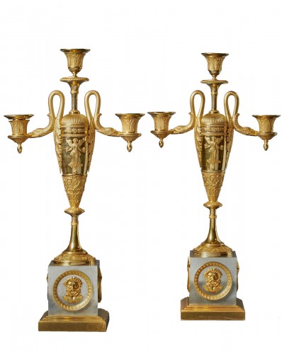A pair of Empire three-light candelabra attributed to Claude Galle