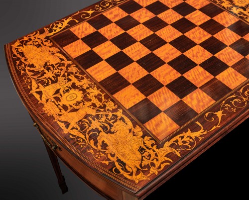 Table d'échecs marquetée du 19e siècle par Collinson & Lock - Mobilier Style 