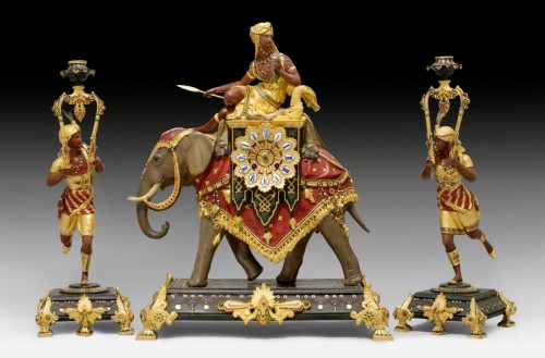 Garniture de cheminée Napoléon III "Aux Nubiens" - Horlogerie Style Napoléon III