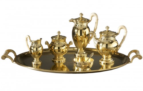 French solid silver-gilt seven-piece tea and coffee service by Puiforcat