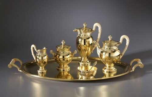 French solid silver-gilt seven-piece tea and coffee service by Puiforcat - Antique Silver Style 
