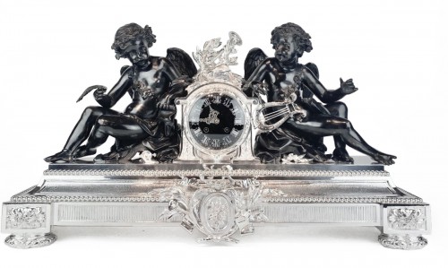 Christofle Paris -important Silver Bronze mantel clock