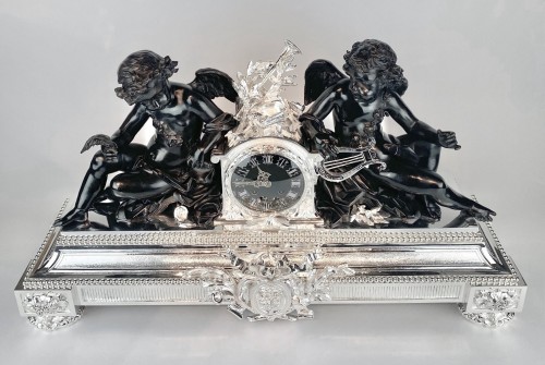 Christofle Paris -important Silver Bronze mantel clock - Horology Style Louis XVI