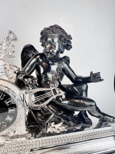 Christofle Paris -important Silver Bronze mantel clock - 