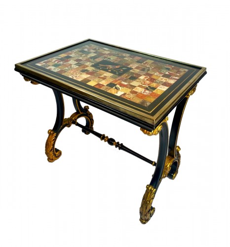 Table italienne avec plateau en marbre et Pietra Dura