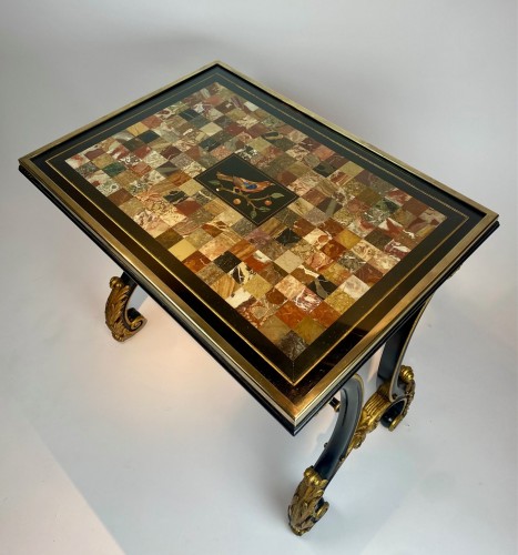 Table italienne avec plateau en marbre et Pietra Dura - Mobilier Style Louis-Philippe