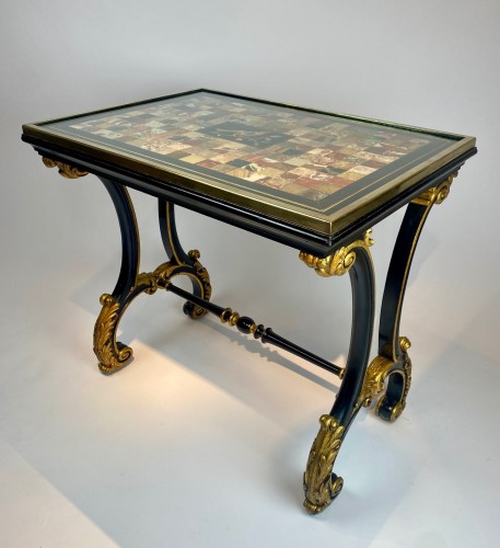 Furniture  - A Beautiful Italian Table With Pietra Dura Marble Top And Specimen.