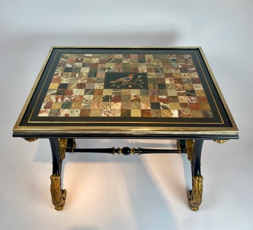 Table italienne avec plateau en marbre et Pietra Dura - Louis-Philippe
