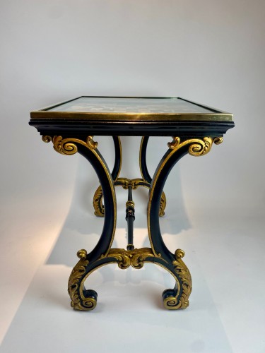 Antiquités - Table italienne avec plateau en marbre et Pietra Dura