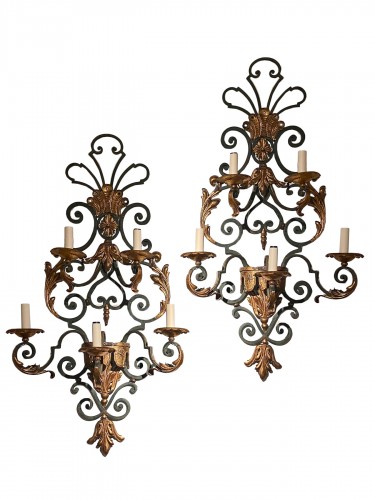 Pair Of Very Large Wrought Iron Sconces