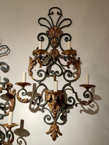 Pair Of Very Large Wrought Iron Sconces - Lighting Style 