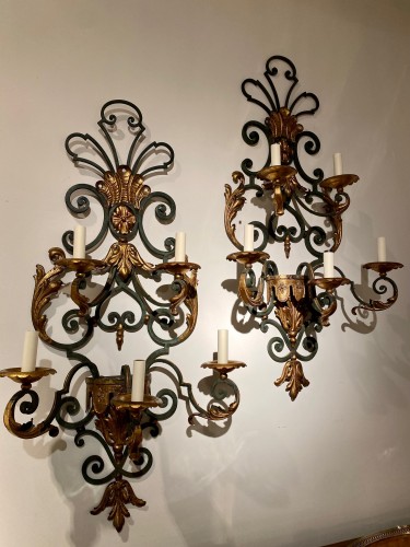 Luminaires Appliques - Paire de très grandes appliques en fer forgé