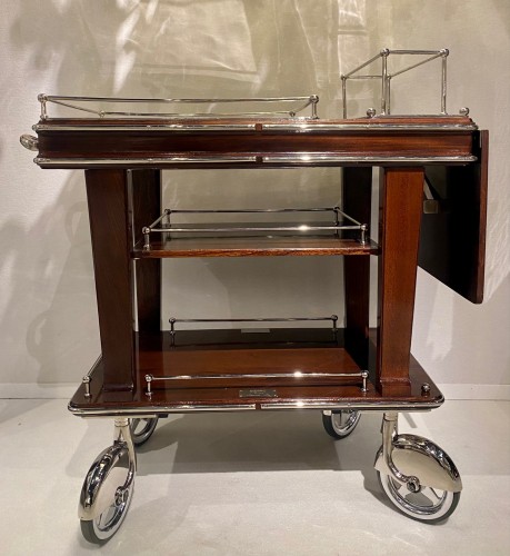 Antiquités - Cart in chrome metal and lacquered wood by Henri Beard