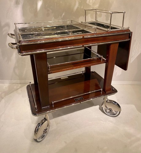 Antiquités - Cart in chrome metal and lacquered wood by Henri Beard