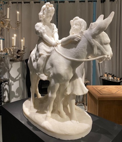Sculpture Sculpture en Marbre - Charles Reymond-Gunthert (1871 -1941) - La promenade à dos d'âne