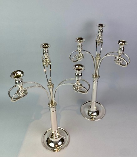 Antiquités - Pair of Austro-Hungarian silver Biedermeier style candelabra