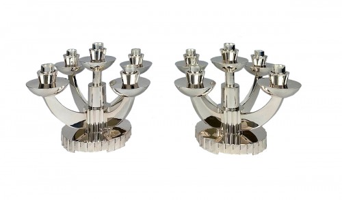 A Pair Of Portuguese Art Deco Silver Candelabras.