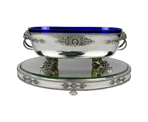 planter or centerpieces in solid silver and blue crystal