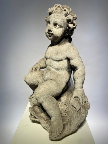 XIXe siècle - Putto de fontaine en grès sculpté