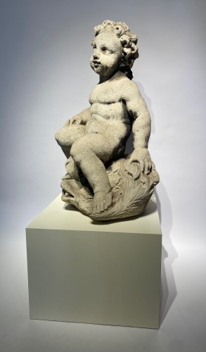 Putto de fontaine en grès sculpté - 