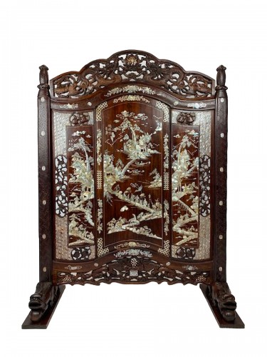 Grand écran Chinois en bois et nacre