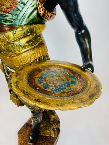 XIXe siècle - Importante paire de Nubiens en bois sculpté, travail Vénitien du XIXe siècle