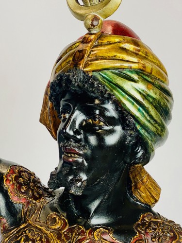 Importante paire de Nubiens en bois sculpté, travail Vénitien du XIXe siècle - 