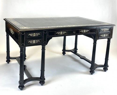 Bureau Napoléon III en ébène et ivoire  - Mobilier Style Napoléon III