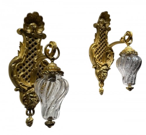 Pair of 19thC. gilded bronze wall lanterns