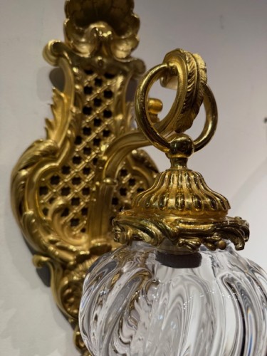 Pair of 19thC. gilded bronze wall lanterns - 
