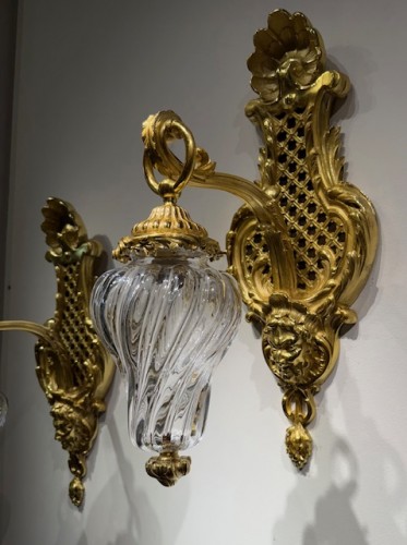 19th century - Pair of 19thC. gilded bronze wall lanterns