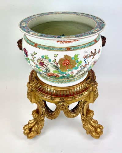 Objet de décoration Cassolettes, coupe et vase - Bocal à poissons/jardinière Samson Paris du XIXe siècle sur piédestal en bois doré