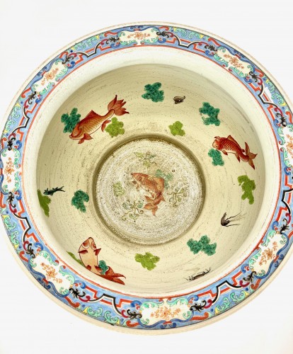 Bocal à poissons/jardinière Samson Paris du XIXe siècle sur piédestal en bois doré - 
