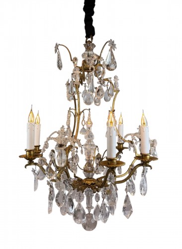 Chandelier In Gold Metal And Rock Crystal,  Italy circa 1920