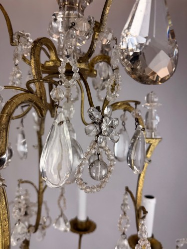 Chandelier In Gold Metal And Rock Crystal,  Italy circa 1920 - Lighting Style 