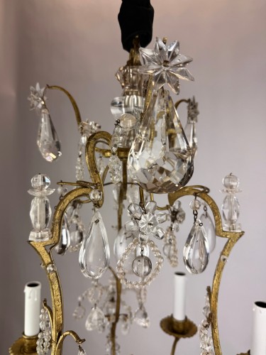 Chandelier In Gold Metal And Rock Crystal,  Italy circa 1920 - 