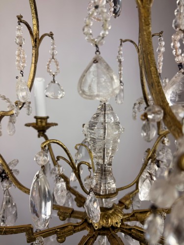 Antiquités - Chandelier In Gold Metal And Rock Crystal,  Italy circa 1920